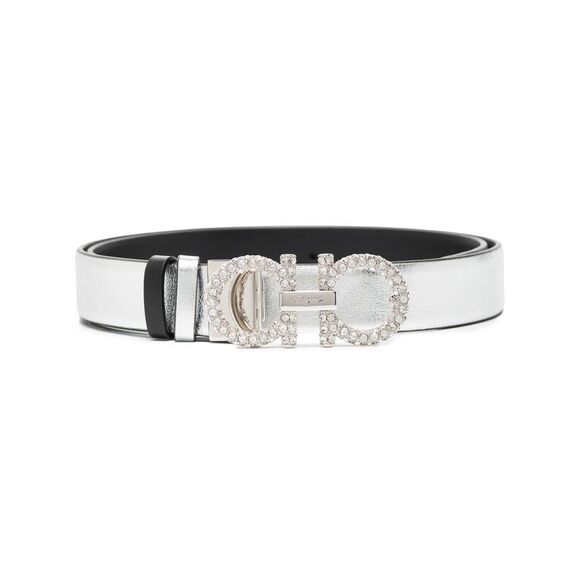 Ferragamo Women Gancini Strass Leather Belt